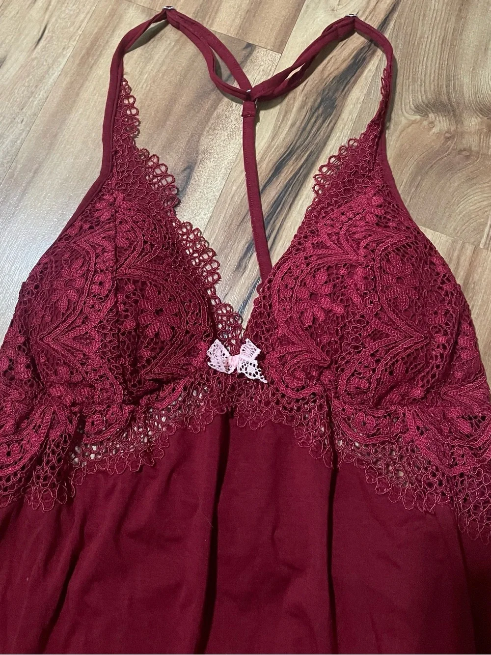Victoria's Secret Babydoll Chemise Burgundy Red Lace Strappy Slip Dress M
